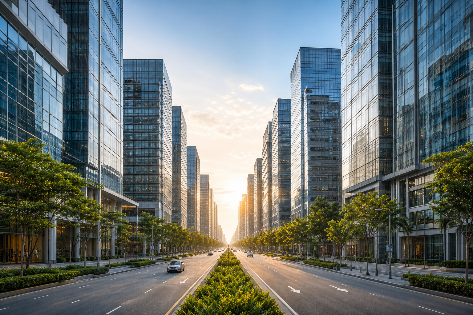 Modern Singapore business district boulevard